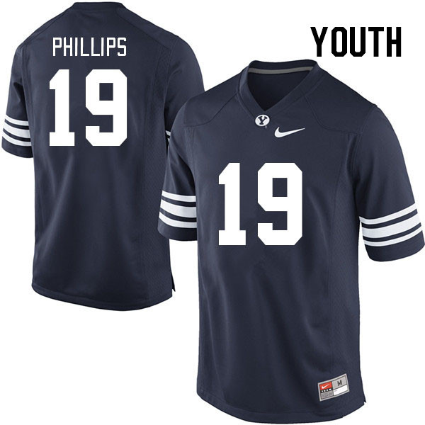 Youth #19 Jojo Phillips BYU Cougars College Football Jerseys Stitched Sale-Navy - Click Image to Close